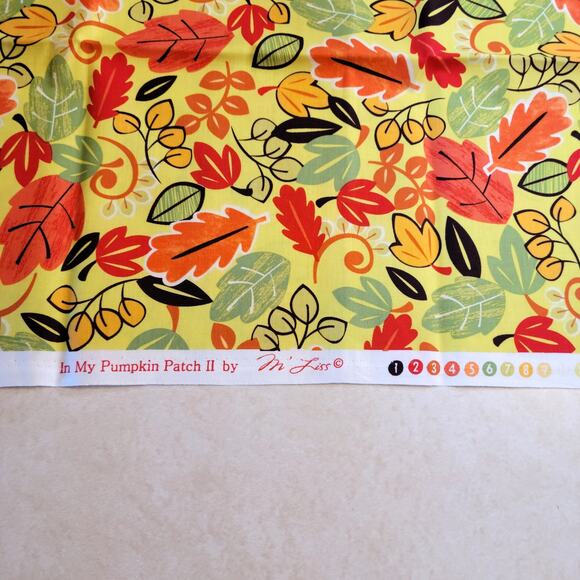 Fall Leaf Cotton Fabric 1yd x 44 In My Pumpkin Patch Autumn Quilt M'Liss Crafts - Picture 2 of 8